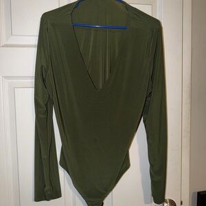 Fashion Nova Deep V-Neck Olive Bodysuit